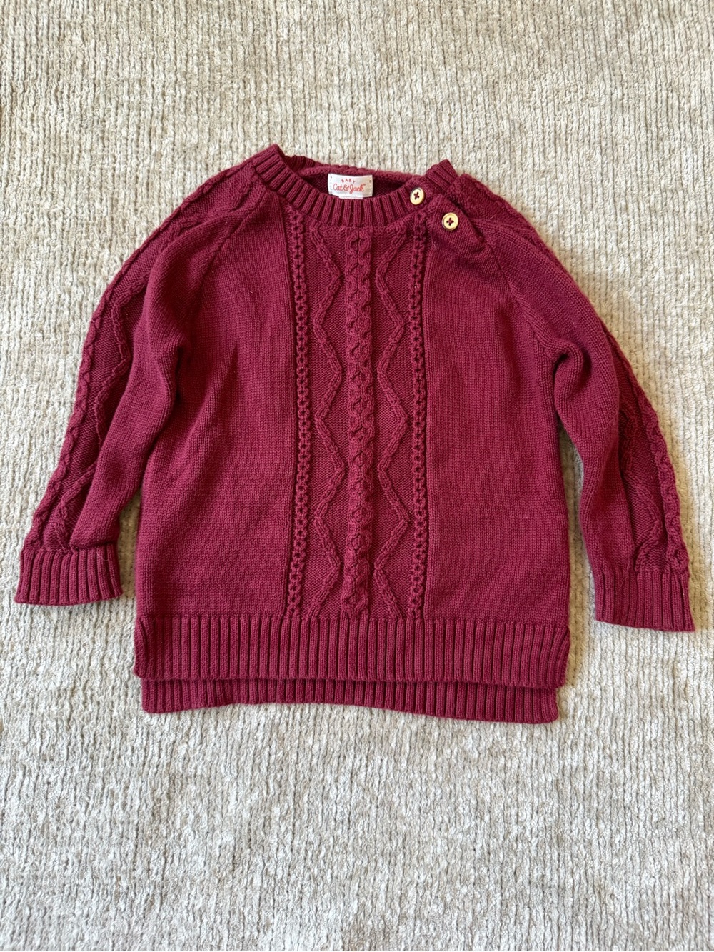 Cat & Jack Burgundy Cable Knit Sweater 18M Cotton Button Shoulder